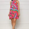 Never Available Abstract Pleated Dress (Red Multi)