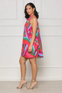 Never Available Abstract Pleated Dress (Red Multi) -Lilly's Kloset lilly6 28 2344257