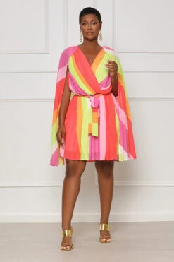 Day Trippin' Pleated Ombre Dress (Red Multi)