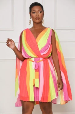 Day Trippin' Pleated Ombre Dress (Red Multi) -Lilly's Kloset lilly6 28 2344323