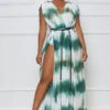 Cut Out Belted Maxi Dress (Green Multi)- FINAL SALE