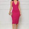 Just Enough V-Neck Ribbed Midi Dress (Fuchsia)
