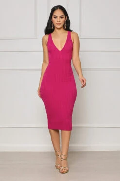 Just Enough V-Neck Ribbed Midi Dress (Fuchsia) 6 Just Enough V-Neck Ribbed Midi Dress (Fuchsia) -Lilly's Kloset lilly7 11 2148018