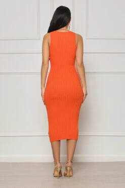 Just Enough V-Neck Ribbed Midi Dress (Orange) -Lilly's Kloset lilly7 11 2148078