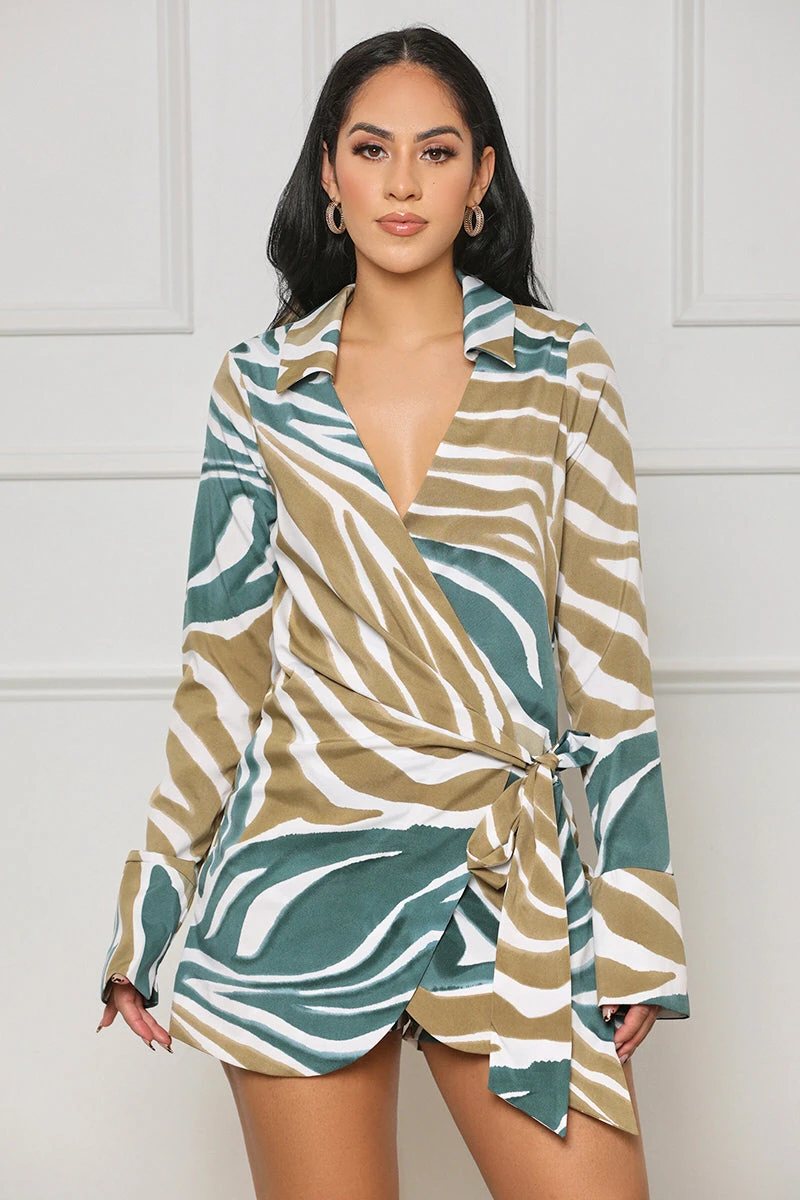 Wildest Vibes Faux Wrap Romper (Blue Multi) 1 Wildest Vibes Faux Wrap Romper (Blue Multi)