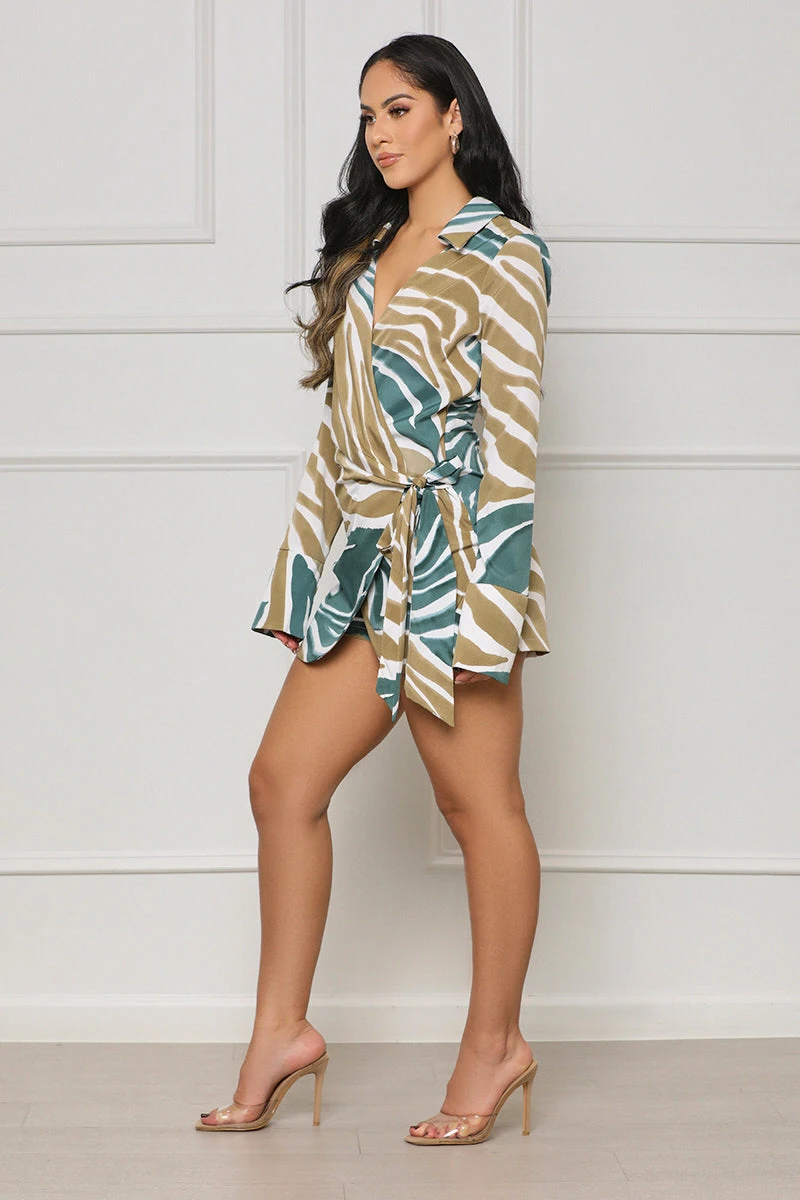 Wildest Vibes Faux Wrap Romper (Blue Multi) 4 Wildest Vibes Faux Wrap Romper (Blue Multi) - Image 4