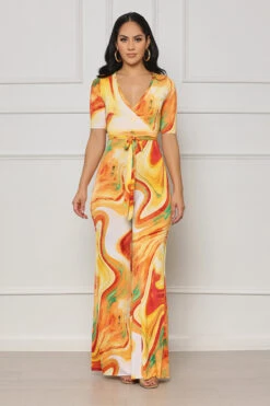 High Labels Marble Jumpsuit (Orange Multi) -Lilly's Kloset lilly7 11 2148242