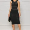 Pretty Snatched Ribbed Knit Midi Dress (Black)