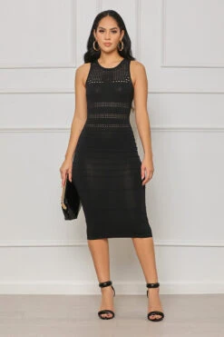 Pretty Snatched Ribbed Knit Midi Dress (Black)