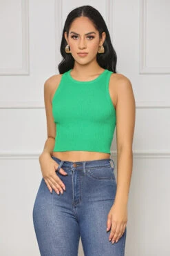 Easy Upgrade Ribbed Crop Top (Green)