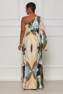 Fine Art One Shoulder Maxi Dress (Green Multi) -Lilly's Kloset lilly7 12 2348743