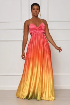 Rare Find Pleated Ombre Maxi Dress (Red Multi)