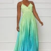 Rare Find Pleated Ombre Maxi Dress (Green Multi)