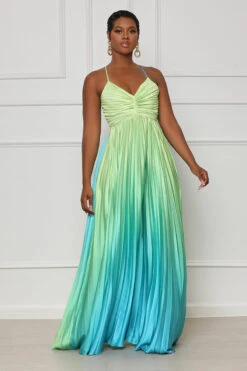 Rare Find Pleated Ombre Maxi Dress (Green Multi)
