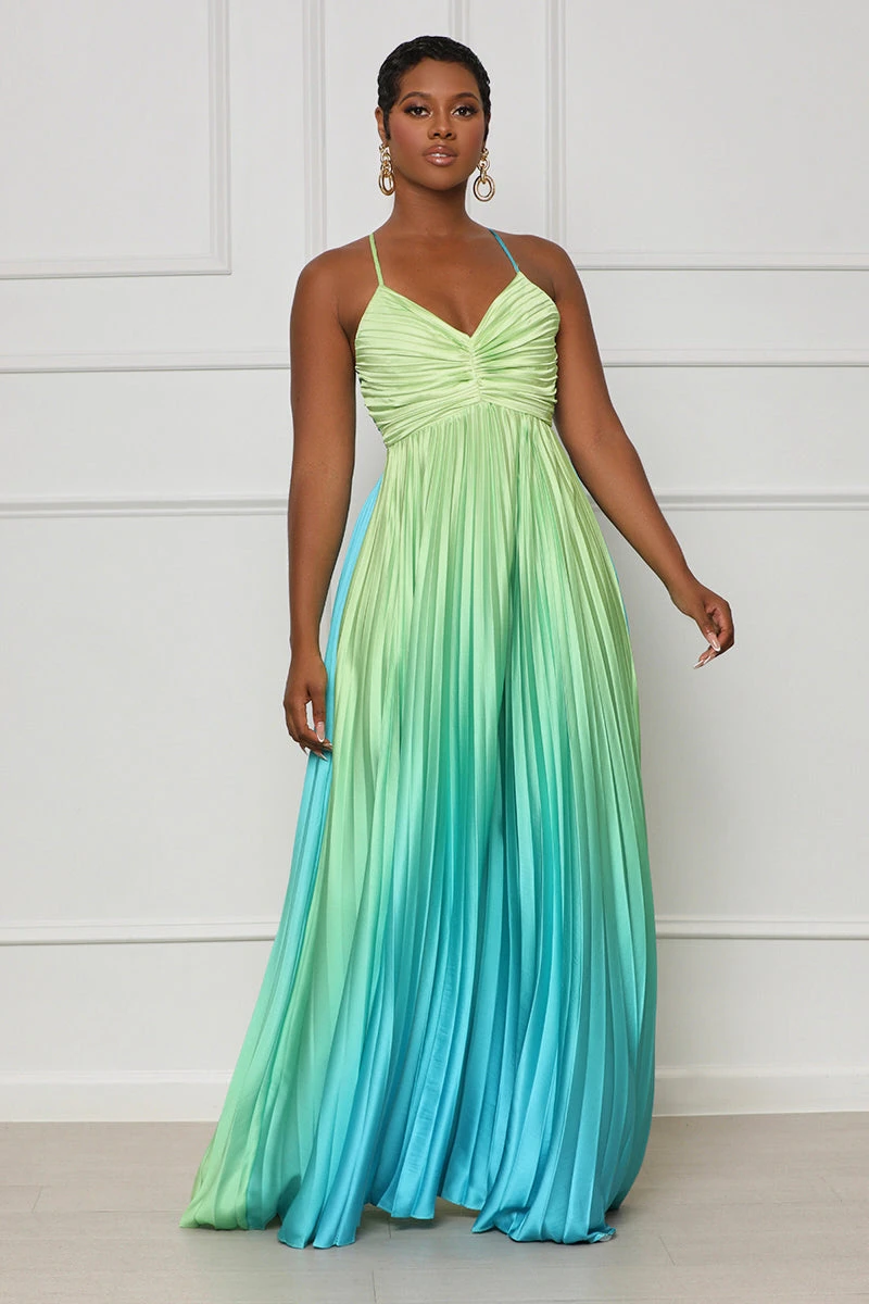 Rare Find Pleated Ombre Maxi Dress (Green Multi) 1 Rare Find Pleated Ombre Maxi Dress (Green Multi)