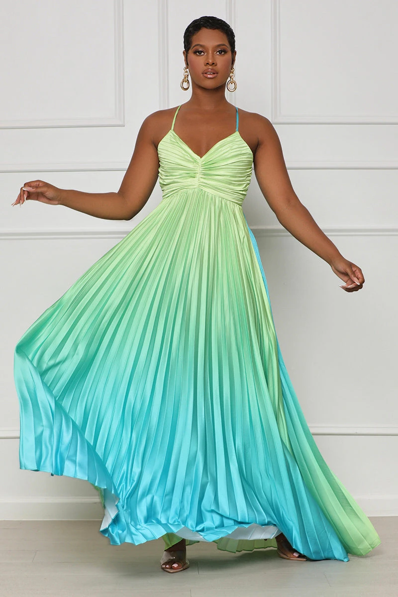 Rare Find Pleated Ombre Maxi Dress (Green Multi) 3 Rare Find Pleated Ombre Maxi Dress (Green Multi) - Image 3