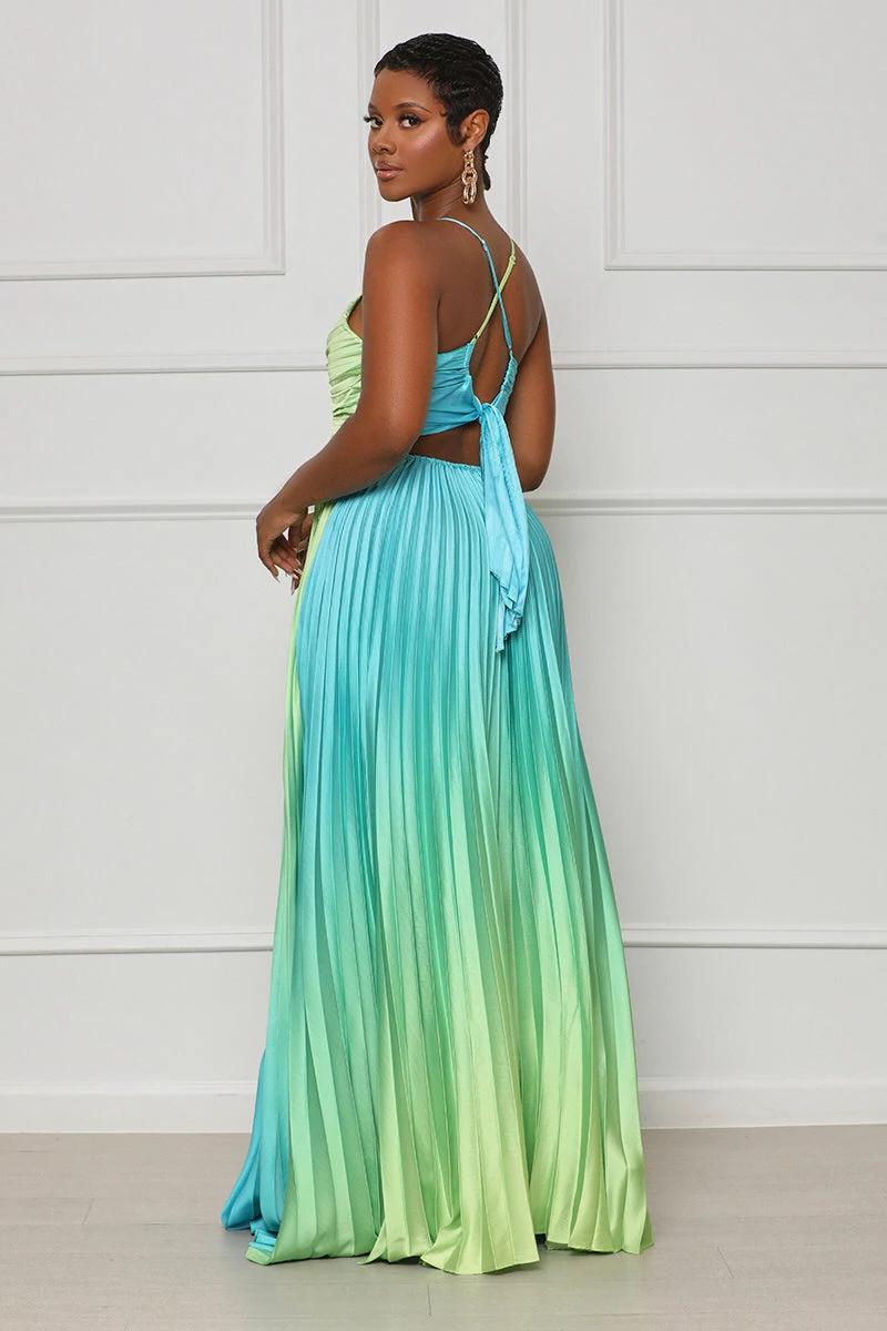 Rare Find Pleated Ombre Maxi Dress (Green Multi) 2 Rare Find Pleated Ombre Maxi Dress (Green Multi) - Image 2