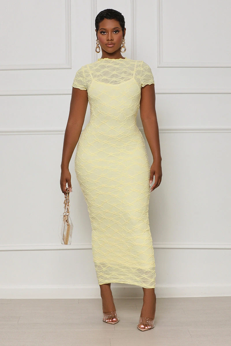 On Trend Mesh Midi Dress (Yellow) 4 On Trend Mesh Midi Dress (Yellow) - Image 4