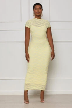 On Trend Mesh Midi Dress (Yellow)