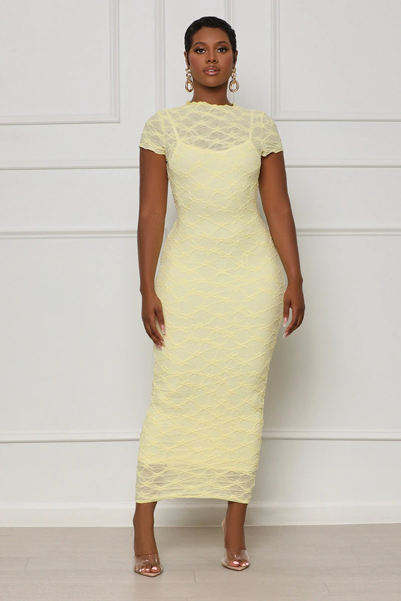 On Trend Mesh Midi Dress (Yellow) 1 On Trend Mesh Midi Dress (Yellow)