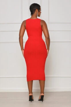 Just Enough V-Neck Ribbed Midi Dress (Red) -Lilly's Kloset lilly7 12 2349083