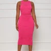 Pretty Snatched Ribbed Knit Midi Dress (Pink)