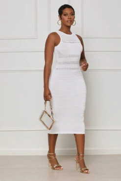 Pretty Snatched Ribbed Knit Midi Dress (White) -Lilly's Kloset lilly7 12 2349286