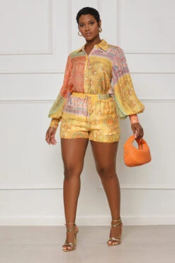 Always Posh Short Set (Orange Multi) -Lilly's Kloset lilly7 12 2349624