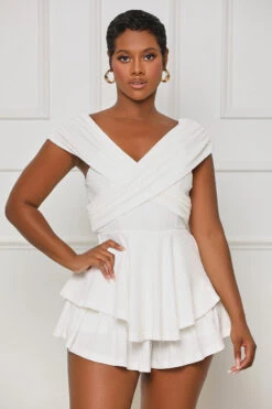 Dream Catchin' Off Shoulder Romper (White)