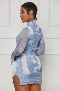 Perfectly Pleased Denim Print Mini Dress (Blue) -Lilly's Kloset lilly7 12 2349772