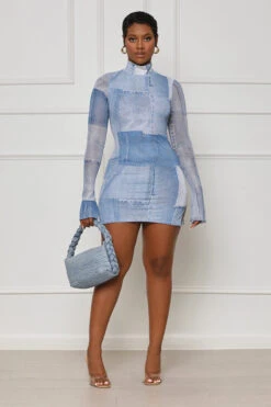 Perfectly Pleased Denim Print Mini Dress (Blue) -Lilly's Kloset lilly7 12 2349778