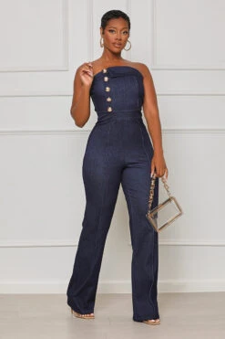New Statement Denim Jumpsuit (Dark Wash) -Lilly's Kloset lilly7 18 2350350