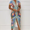 Caught In The Moment Geo Print Midi Dress (Blue Multi)