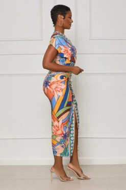 Caught In The Moment Geo Print Midi Dress (Blue Multi) -Lilly's Kloset lilly7 18 2350610