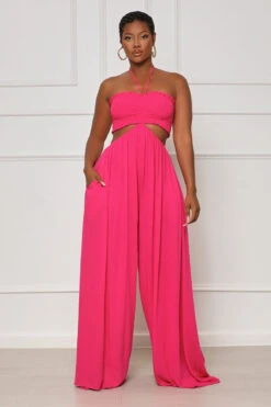 Keep It Going Wide Leg Halter Jumpsuit (Pink)