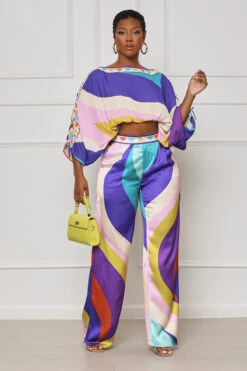 Showing Off Crop Pants Set (Purple Multi) -Lilly's Kloset lilly7 18 2350790