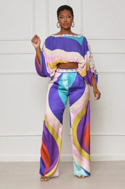 Showing Off Crop Pants Set (Purple Multi)