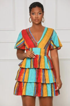 Lost Love Ruffle Mini Dress (Red Multi)
