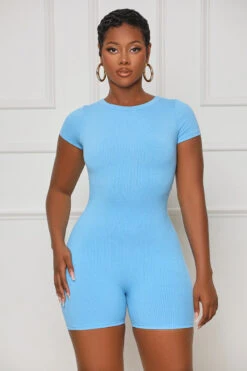Seamless Contour Ribbed Romper (Blue)