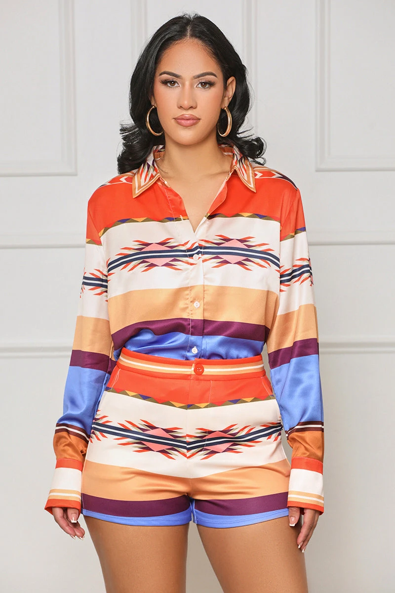 Never Leaving Color Block Shorts Set (Orange Multi) 1 Never Leaving Color Block Shorts Set (Orange Multi)