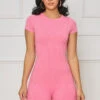 Seamless Contour Ribbed Romper (Pink)