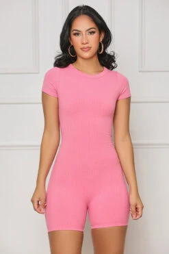Seamless Contour Ribbed Romper (Pink)