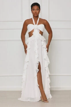 Tied To You Ruffle Maxi Dress (White)