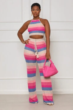 Uptown Girl Crochet Pants Set (Cream Multi) -Lilly's Kloset lilly7 18 2351461