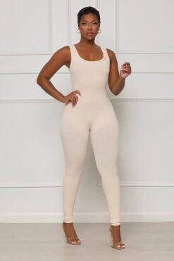 Seamless Contour Ribbed Jumpsuit (Cream)