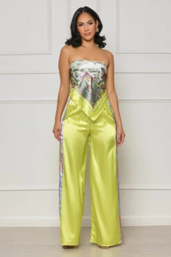 Caught Your Attention Scarf Pants Set (Lime Multi)
