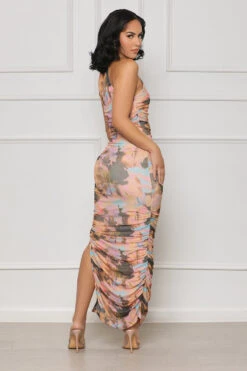Not Your Typical Ruched Midi Dress (Pink Multi) -Lilly's Kloset lilly7 5 2345721