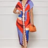 Same Attraction Geo Print Midi Dress (Red Multi)