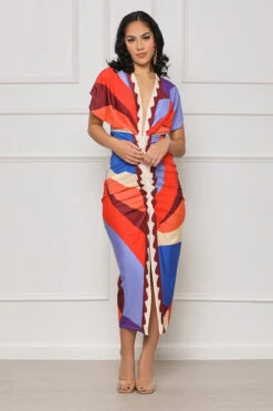 Same Attraction Geo Print Midi Dress (Red Multi) -Lilly's Kloset lilly7 5 2345752