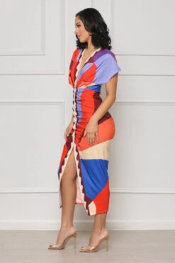 Same Attraction Geo Print Midi Dress (Red Multi) -Lilly's Kloset lilly7 5 2345758